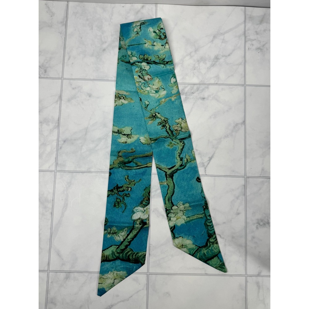 Van Gogh Almond Blossoms Skinny Scarf Turquoise Floral Purse Tie Scarf New